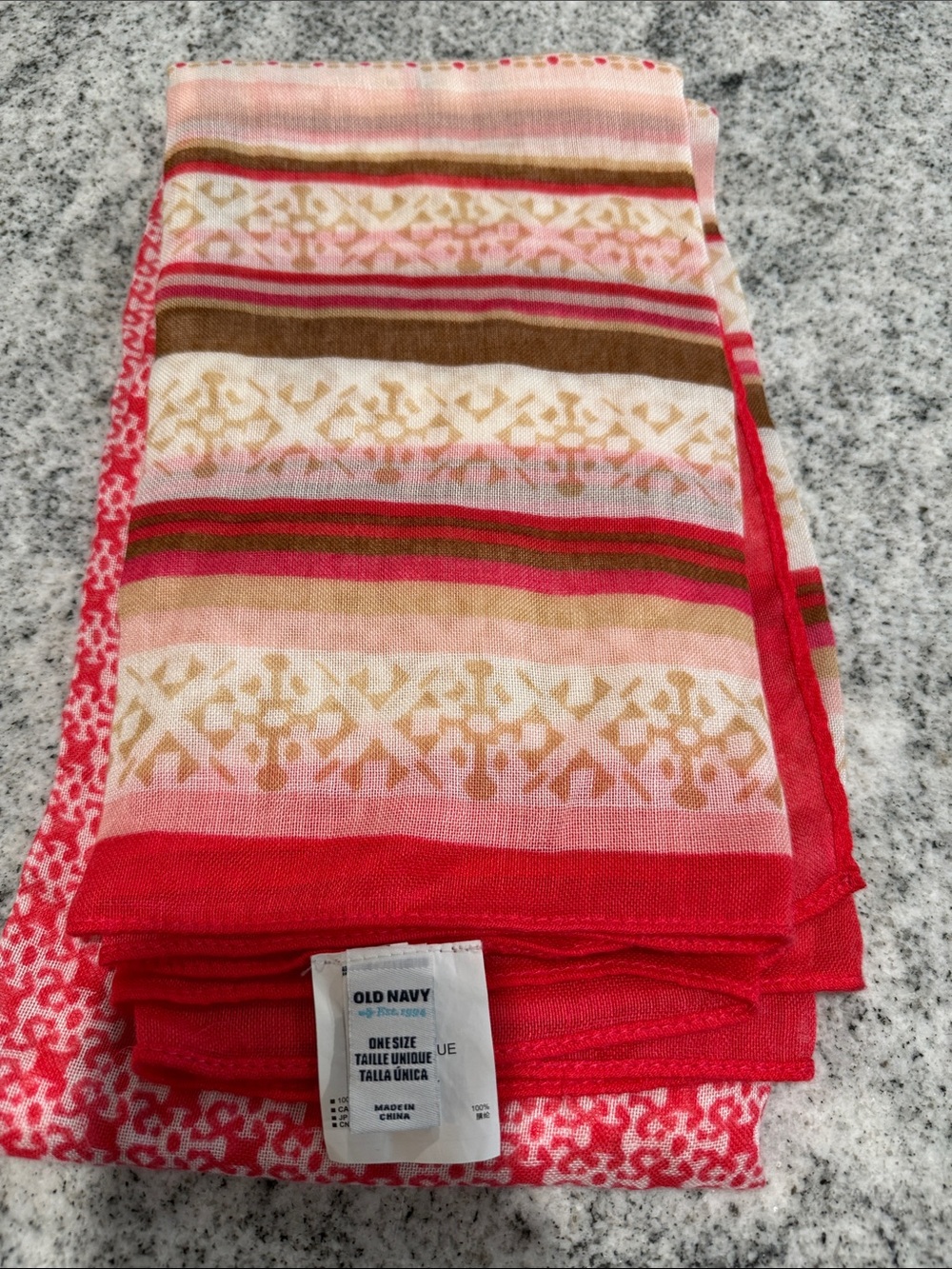Old Navy Pink Red Brown Striped Pattern Scarf